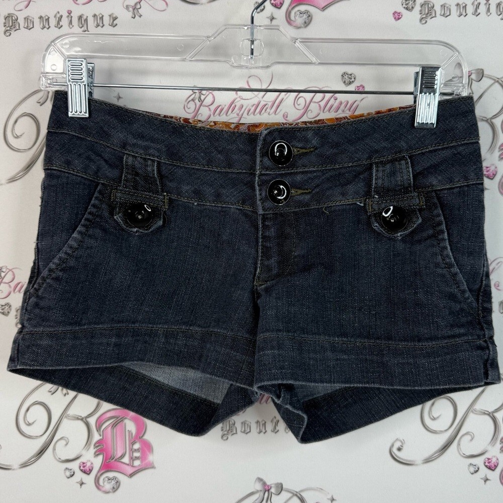 Kismet shorts mini Y2K Dark wash black Gray Jean Shorts cute pockets buttons